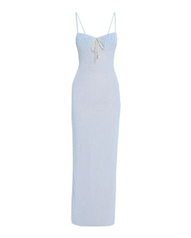 Crystal Hotfix Mesh Bustier Column Gown