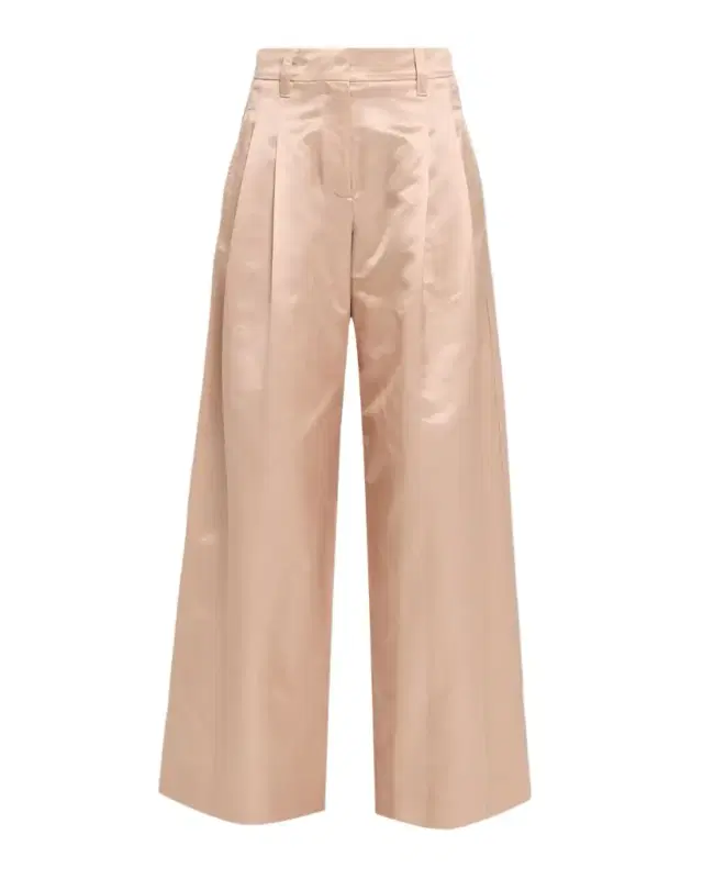 Pleated Cotton-Silk Wide-Leg Pants