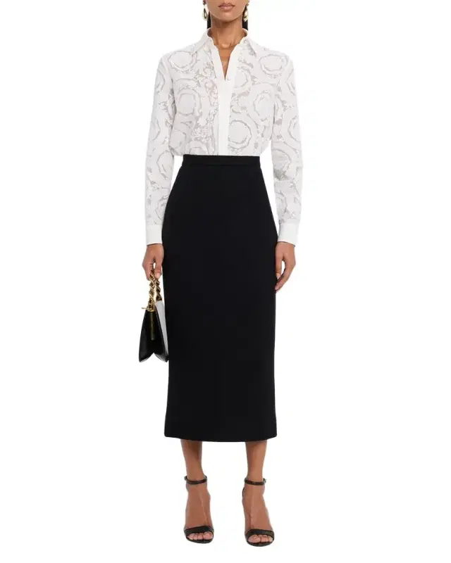 Brushed Wool Midi Pencil Skirt
