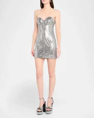 Dolce & Gabbana Crystal Strapless Metallic Bustier Mini Dress | Thumbnail 4
