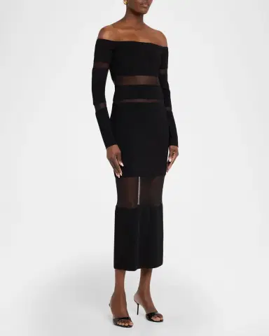 Lapointe Off-The-Shoulder Sheer Striped Matte Viscose Midi Dress | Thumbnail 4 Lapointe Off-The-Shoulder Sheer Striped Matte Viscose Midi Dress | Thumbnail 4