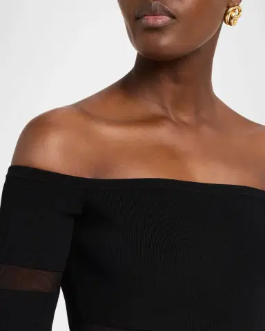 Lapointe Off-The-Shoulder Sheer Striped Matte Viscose Midi Dress | Thumbnail 5 Lapointe Off-The-Shoulder Sheer Striped Matte Viscose Midi Dress | Thumbnail 5