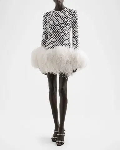 Dolce & Gabbana Feather-Trim Sequined Fishnet Long-Sleeve Mini Dress | Thumbnail 2 Dolce & Gabbana Feather-Trim Sequined Fishnet Long-Sleeve Mini Dress | Thumbnail 2