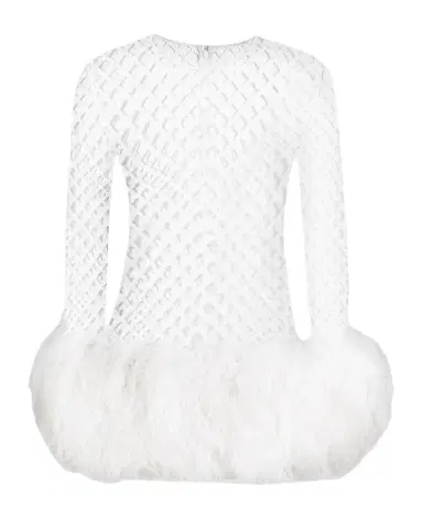 Dolce & Gabbana Feather-Trim Sequined Fishnet Long-Sleeve Mini Dress | Thumbnail 1 Dolce & Gabbana Feather-Trim Sequined Fishnet Long-Sleeve Mini Dress | Thumbnail 1
