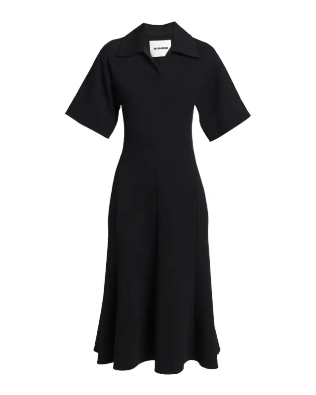 Short-Sleeve Crepe A-Line Midi Dress