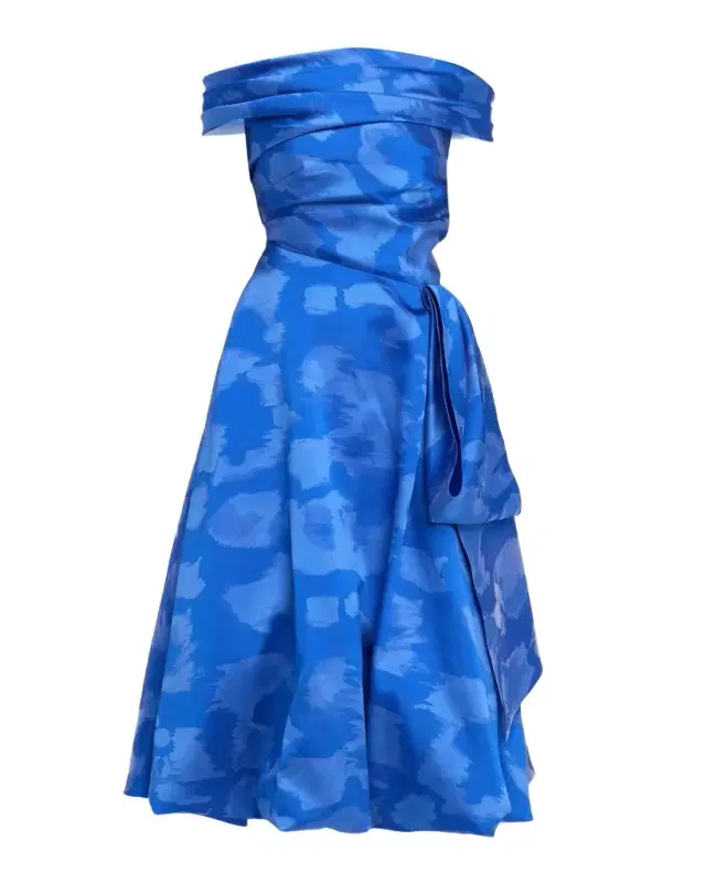 Talbot Runhof Off-The-Shoulder Draped Floral Jacquard Midi Dress