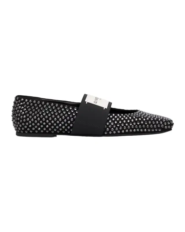 Label Embellished Suede Ballerina Flats