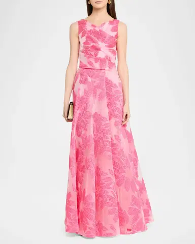 Talbot Runhof Floral Fil Coupe Sleeveless A-Line Evening Gown | Thumbnail 2 Talbot Runhof Floral Fil Coupe Sleeveless A-Line Evening Gown | Thumbnail 2