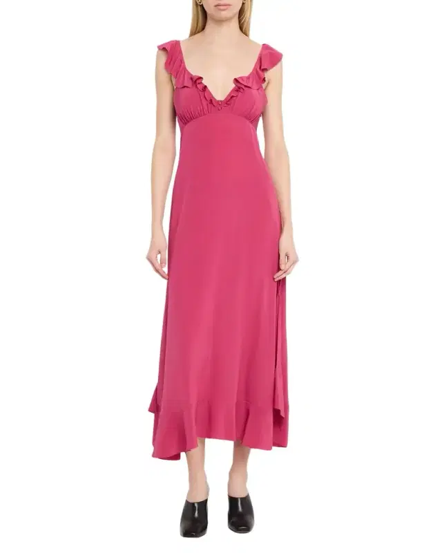 Ruffle V-Neck Empire Midi Dress