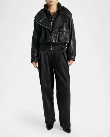 Isabel Marant Aneli Double-Collar Leather Bomber Jacket | Thumbnail 2 Isabel Marant Aneli Double-Collar Leather Bomber Jacket | Thumbnail 2
