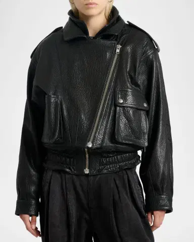 Isabel Marant Aneli Double-Collar Leather Bomber Jacket | Thumbnail 4 Isabel Marant Aneli Double-Collar Leather Bomber Jacket | Thumbnail 4