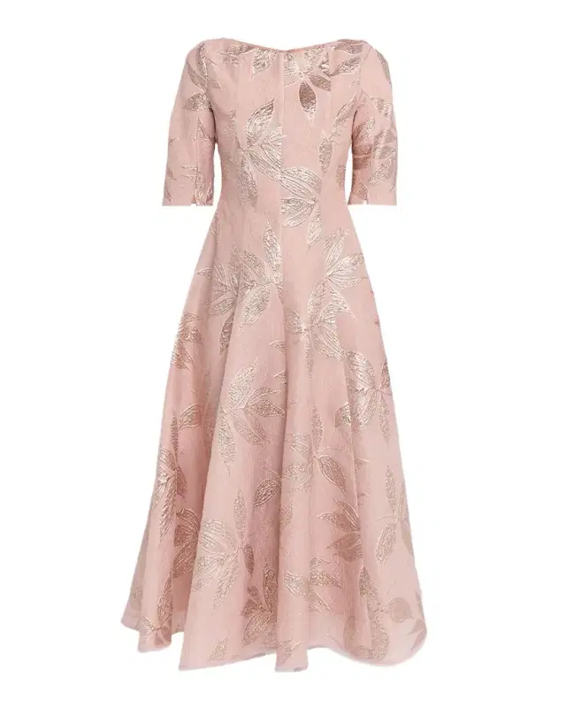 Talbot Runhof Metallic Peony Jacquard Midi Cocktail Dress
