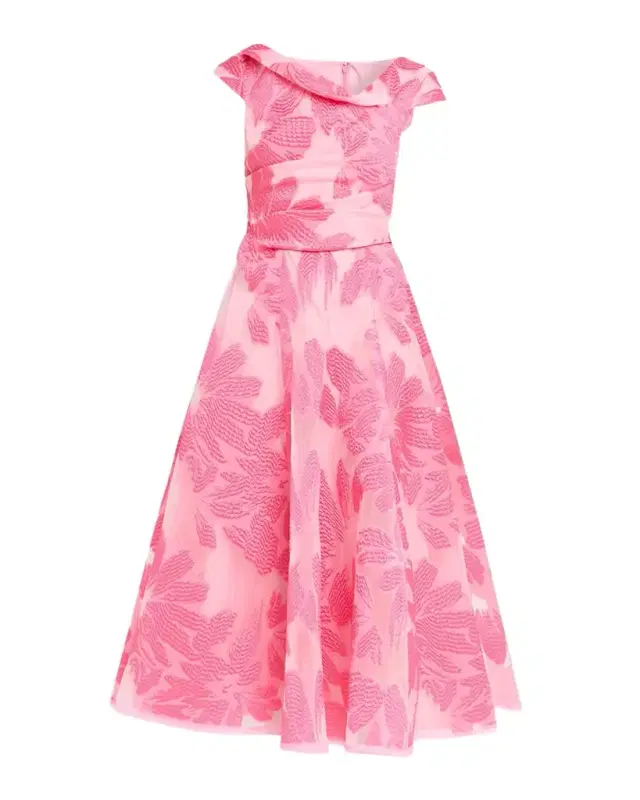 Talbot Runhof Floral Fil Coupe Cap-Sleeve Midi Cocktail Dress