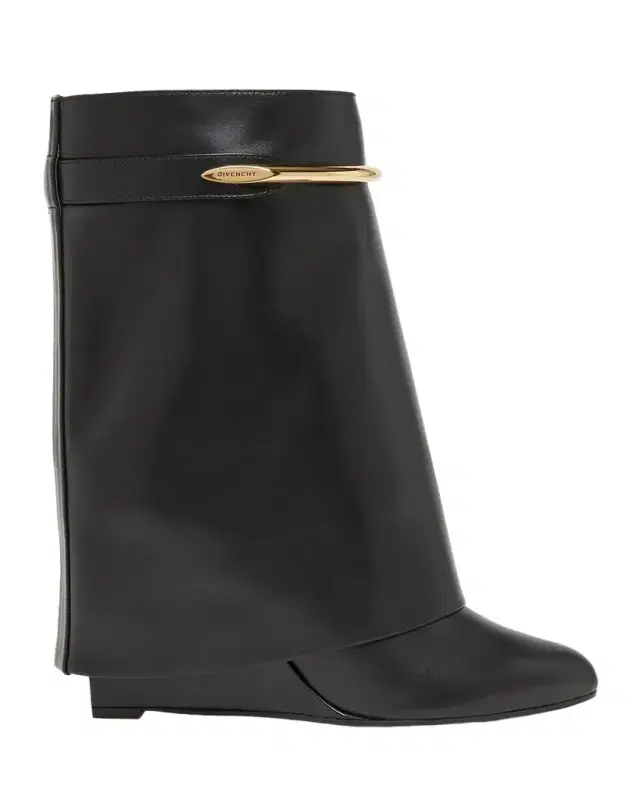 Shark Pinch Draped Leather Wedge Ankle Boots
