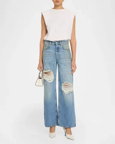AREA Crystal Fray Relaxed-Leg Jeans | Thumbnail 2