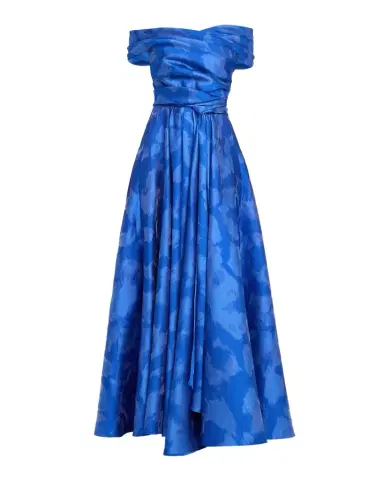 Talbot Runhof Off-The-Shoulder Draped Floral Jacquard Gown | Thumbnail 1