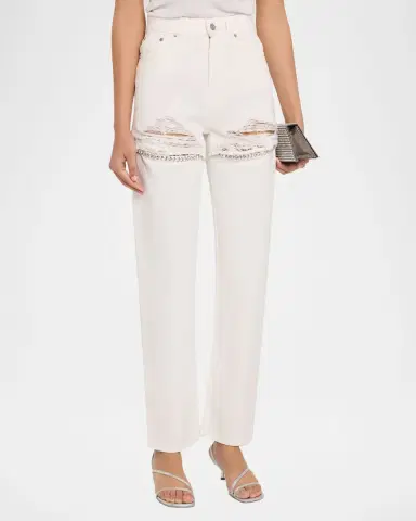 AREA Crystal Fray Slim-Leg Jeans | Thumbnail 4