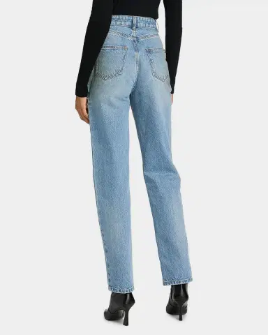 AREA Crystal Frayed Slit Barrel-Leg Jeans | Thumbnail 3