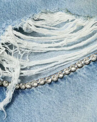 AREA Crystal Frayed Slit Barrel-Leg Jeans | Thumbnail 6