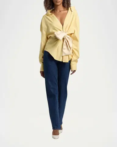 AREA Satin Knot Oxford Button-Down Shirt | Thumbnail 2