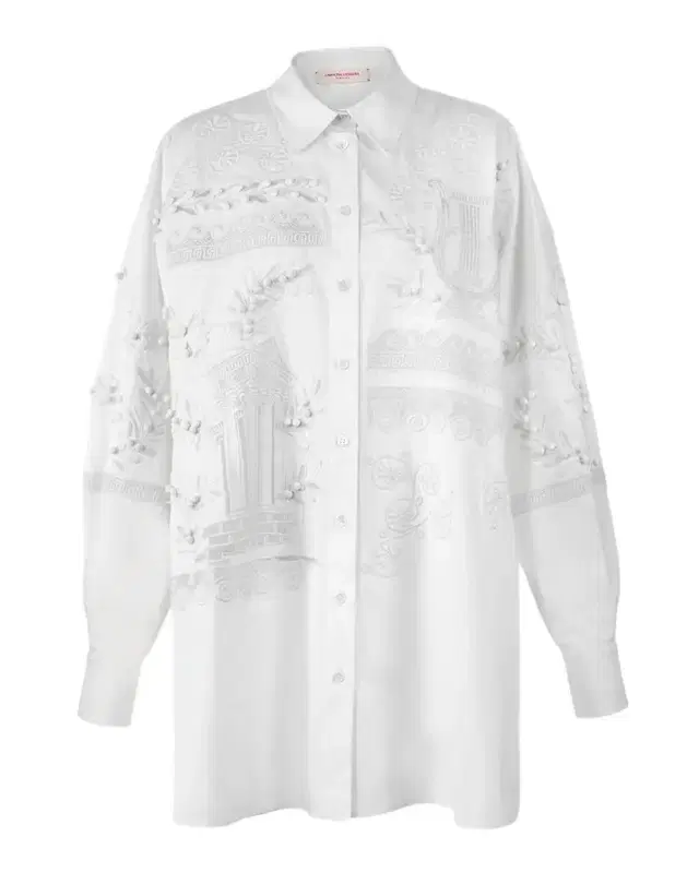 Grecian Embroidered Oversized Button-Down Shirt