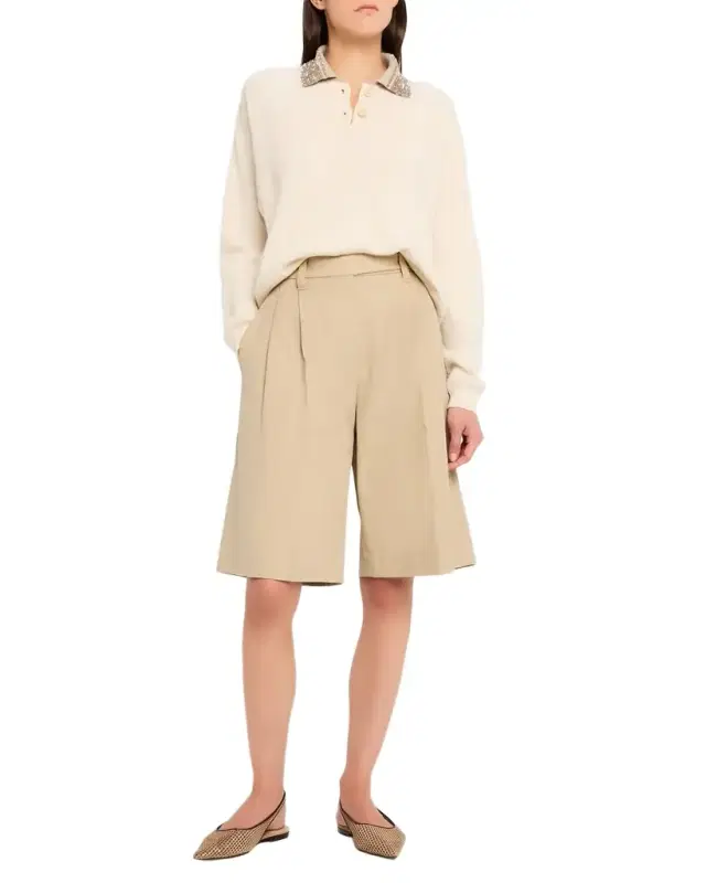 Dazzling-Collar Cashmere Rib Polo Sweater