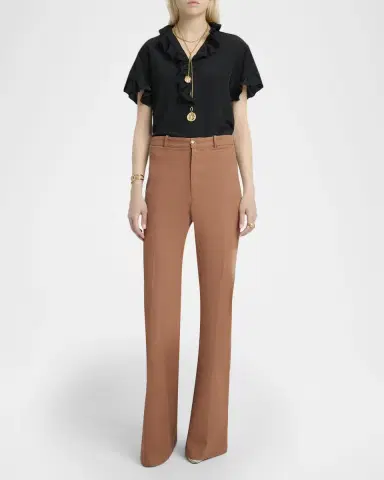 Chloé Ruffle Short-Sleeve Silk Crepe De Chine Top | Thumbnail 2