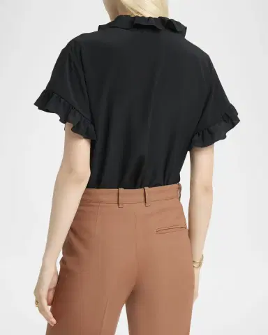 Chloé Ruffle Short-Sleeve Silk Crepe De Chine Top | Thumbnail 3