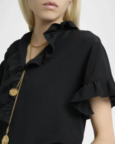 Chloé Ruffle Short-Sleeve Silk Crepe De Chine Top | Thumbnail 5