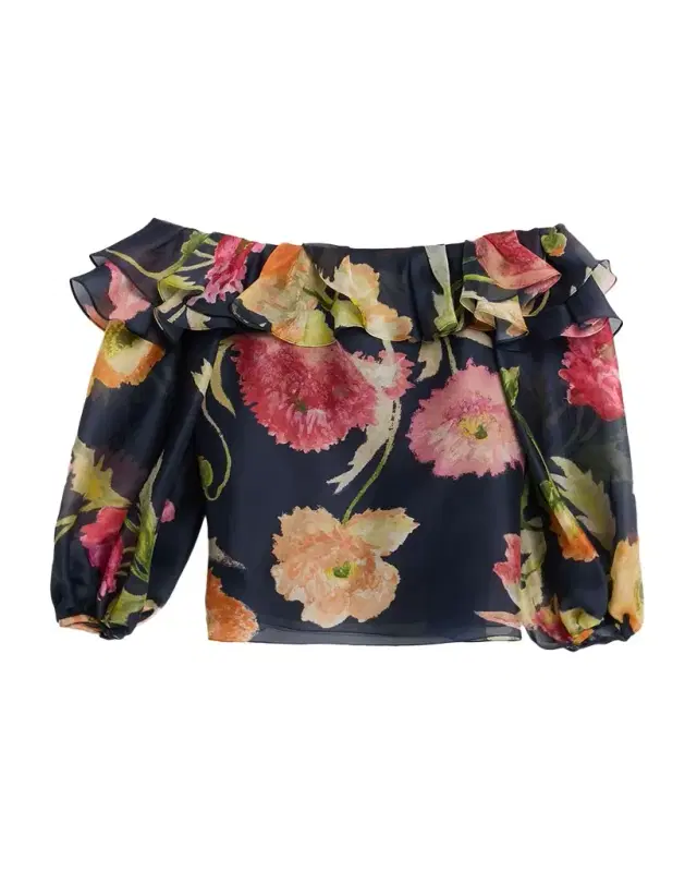 Off-The-Shoulder Floral-Print Silk Organza Top