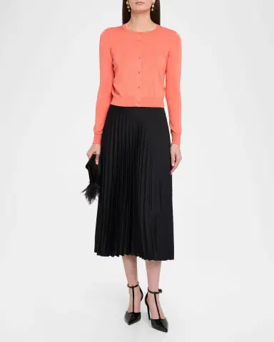 Carolina Herrera Silk-Cotton Crewneck Cardigan | Thumbnail 2