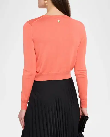 Carolina Herrera Silk-Cotton Crewneck Cardigan | Thumbnail 3