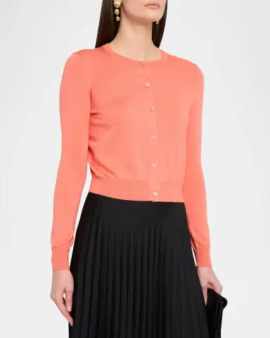 Carolina Herrera Silk-Cotton Crewneck Cardigan | Thumbnail 4