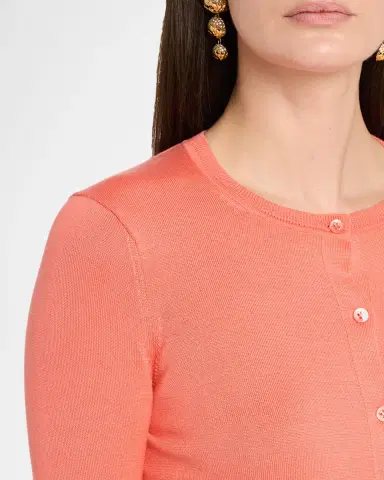 Carolina Herrera Silk-Cotton Crewneck Cardigan | Thumbnail 5