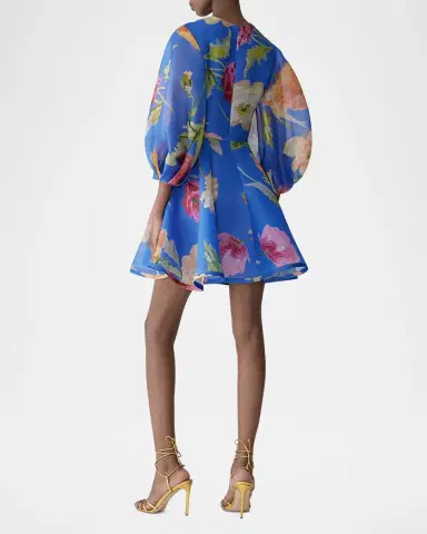 Carolina Herrera Floral Silk Puff-Sleeve Corsage Mini Dress | Thumbnail 3 Carolina Herrera Floral Silk Puff-Sleeve Corsage Mini Dress | Thumbnail 3