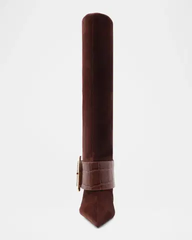 Schutz Beatrix Suede Knee-High Boots with Croc-Embossed Buckle | Thumbnail 3 Schutz Beatrix Suede Knee-High Boots with Croc-Embossed Buckle | Thumbnail 3