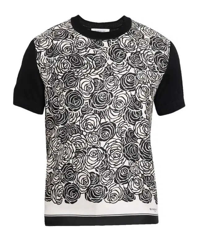 en 's Floral-Print Silk/Cotton Short-Sleeve T-Shirt