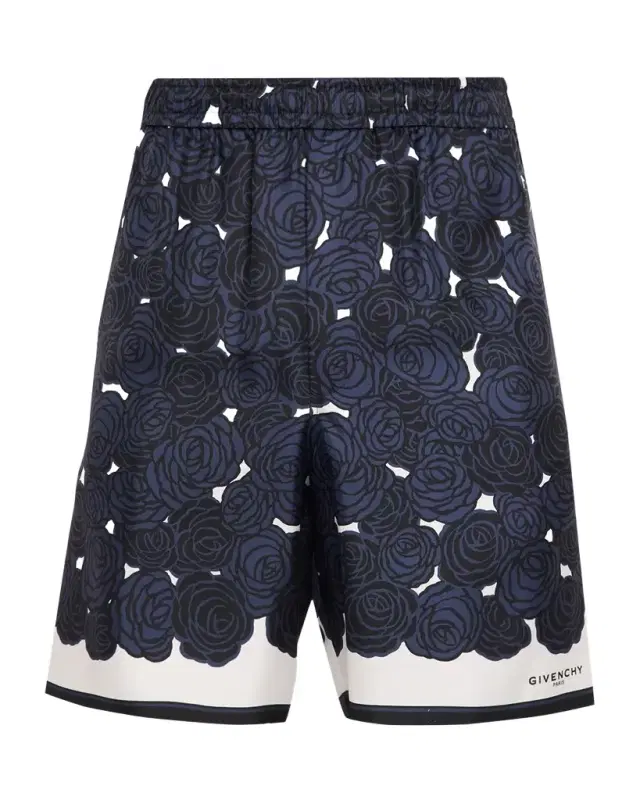 Men 's Silk Rose-Print Pull-On Shorts