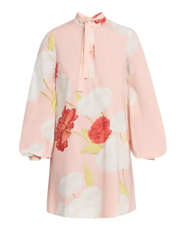 Floral-Print Cotton Balloon-Sleeve Mini Shirtdress
