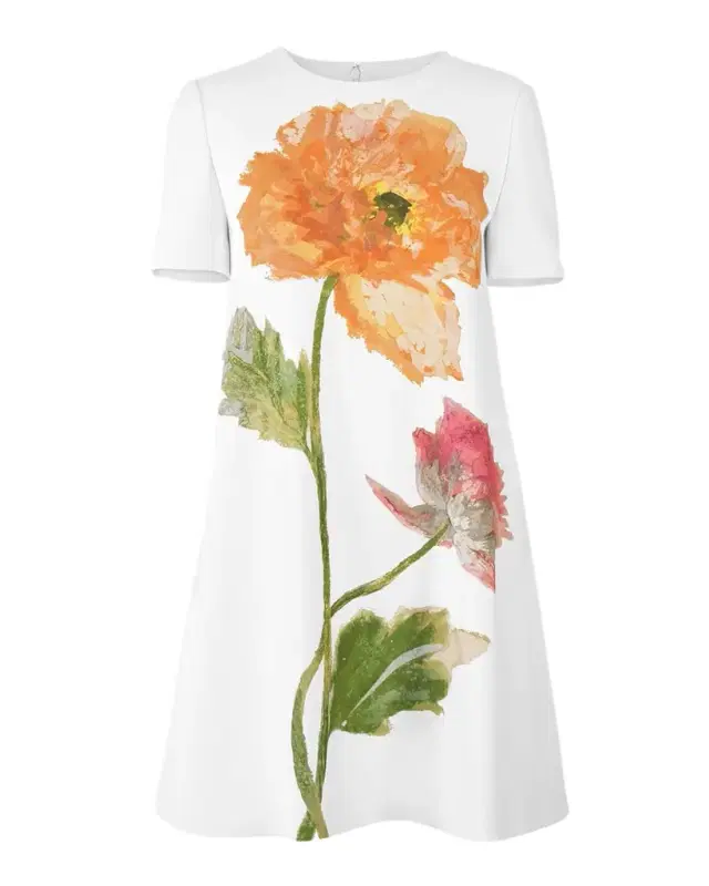 Flower-Print Short-Sleeve Mini Shift Dress