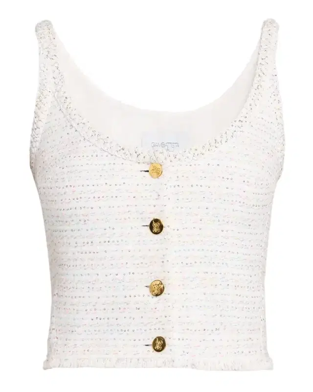 Paillette Tweed Button-Front Crop Top