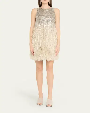 Brunello Cucinelli Degrade Feather Sequined Fil Coupe Mini Dress | Thumbnail 2