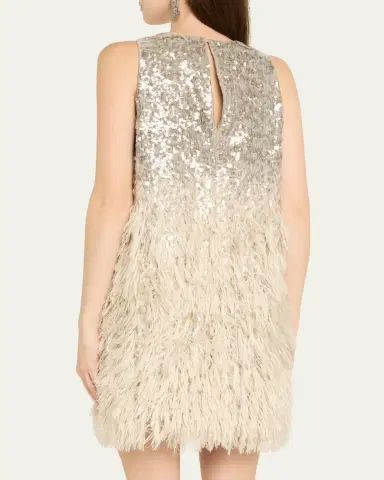 Brunello Cucinelli Degrade Feather Sequined Fil Coupe Mini Dress | Thumbnail 3