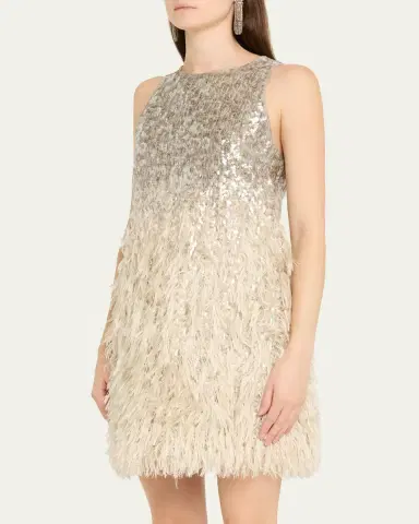 Brunello Cucinelli Degrade Feather Sequined Fil Coupe Mini Dress | Thumbnail 4