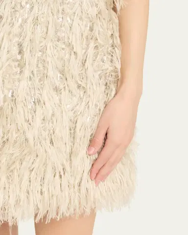 Brunello Cucinelli Degrade Feather Sequined Fil Coupe Mini Dress | Thumbnail 5