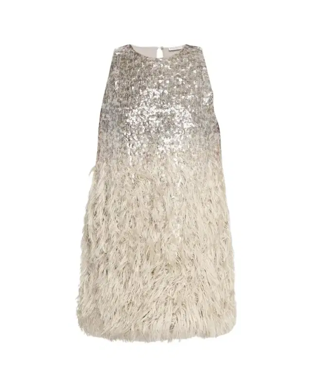 Brunello Cucinelli Degrade Feather Sequined Fil Coupe Mini Dress