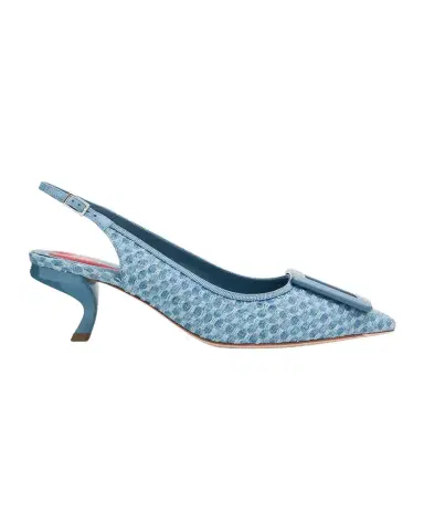 Roger Vivier 55mm Virgule Bordo Denim Slingback Pumps | Thumbnail 1