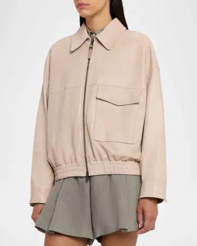 Brunello Cucinelli Glossy Nappa Leather Outerwear Jacket | Thumbnail 4