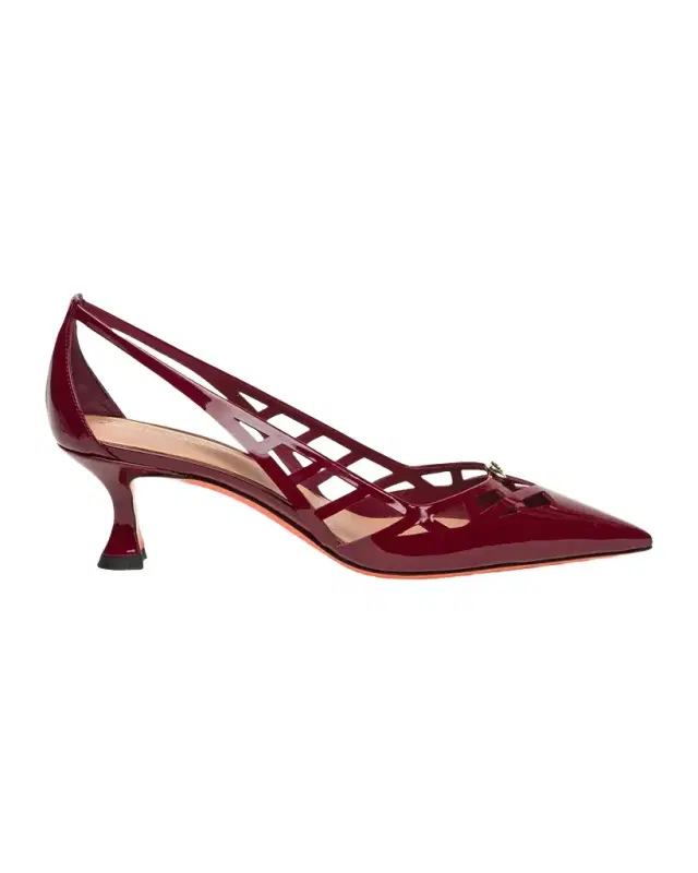 55mm Cut-Out Patent Leather Kitten-Heel Pumps
