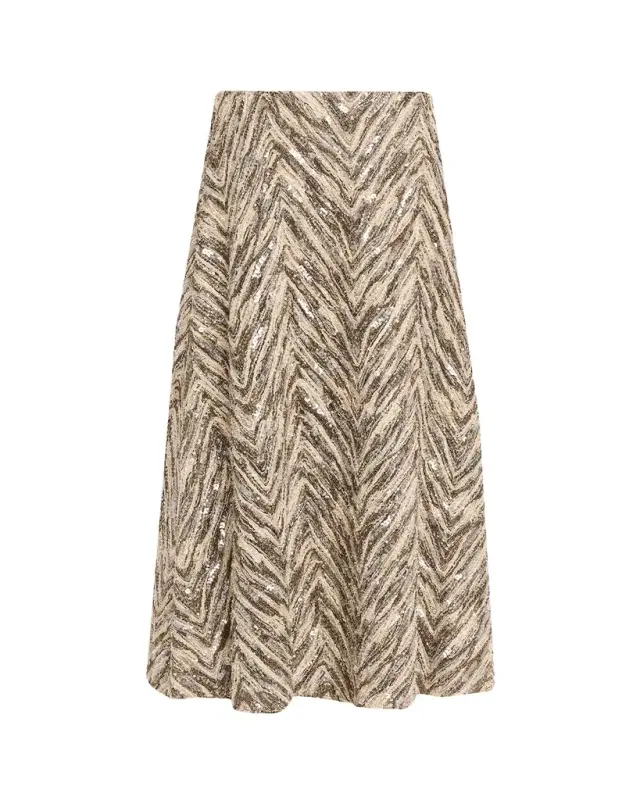 Chevron Sequined Superlight Tulle Midi Skirt